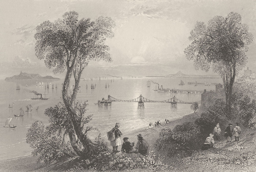 Newhaven, with the piers, Edinburgh, Firth of Forth. Scotland. BARTLETT 1842